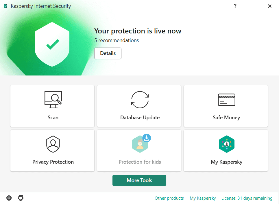 Kaspersky Internet Security Main Interface Screenshot