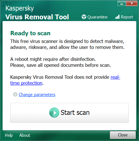 Kaspersky Virus Removal Tool Main Interface Screenshot