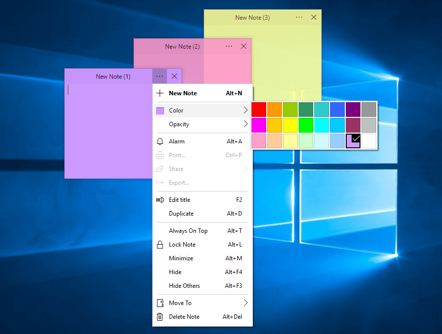 Simple Sticky Notes Note Settings Screenshot