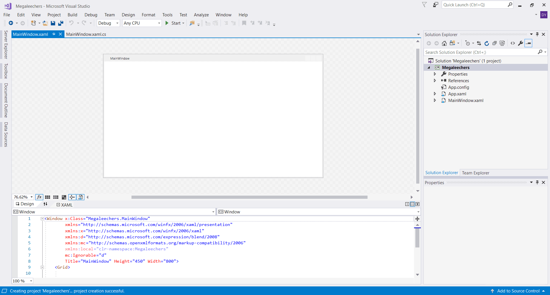 Visual Studio 2017 WPF C# Project Screenshot